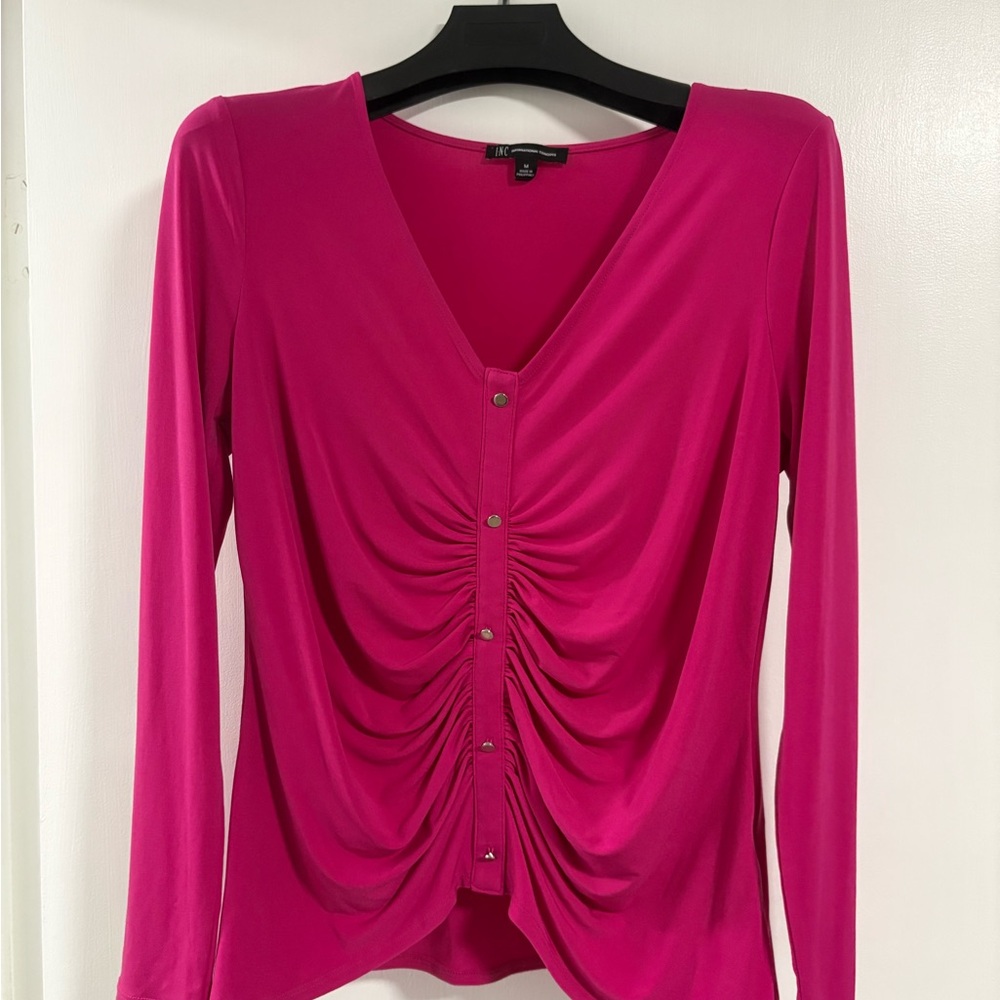 INC International Concepts Fuchsia Ruched Blouse